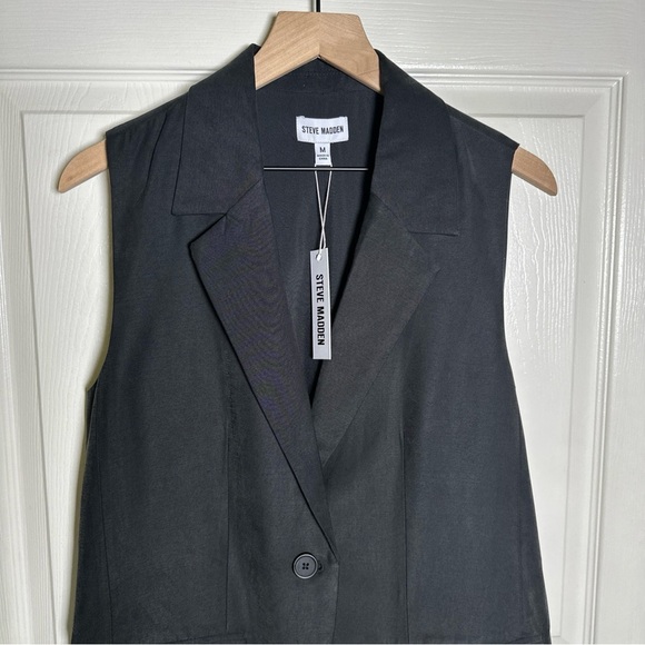 Steve Madden Womens Medium Vest Black Blazer Pockets Sleeveless Lined Midweight - Picture 3 of 11